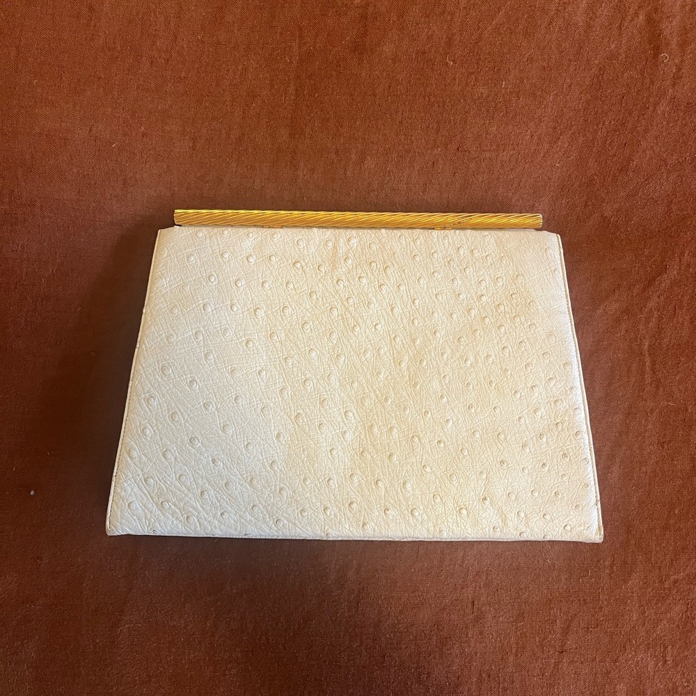 Vintage Cream Ostrich Skin Clutch